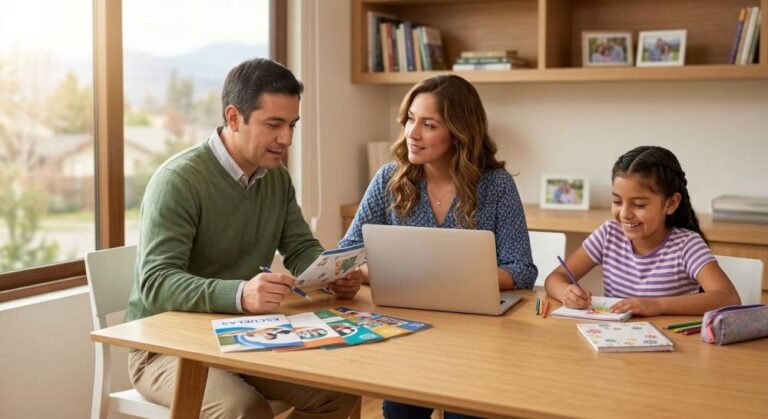 Parents reviewing school options to align their budget and child's goals effectively.
